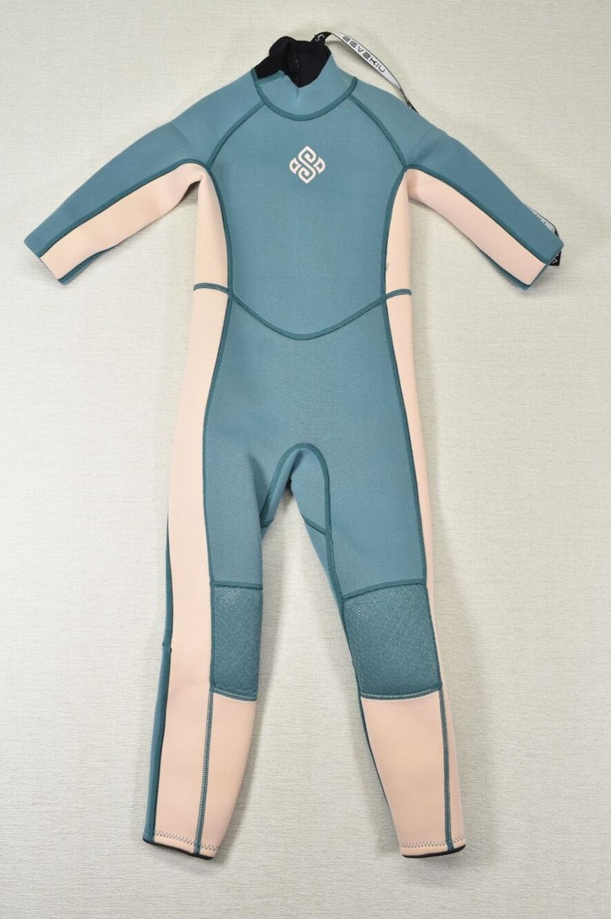 Seaskin Kids Wetsuit Girls Size 6 Teal Pink Full Body Neoprene Back Zip Surfing